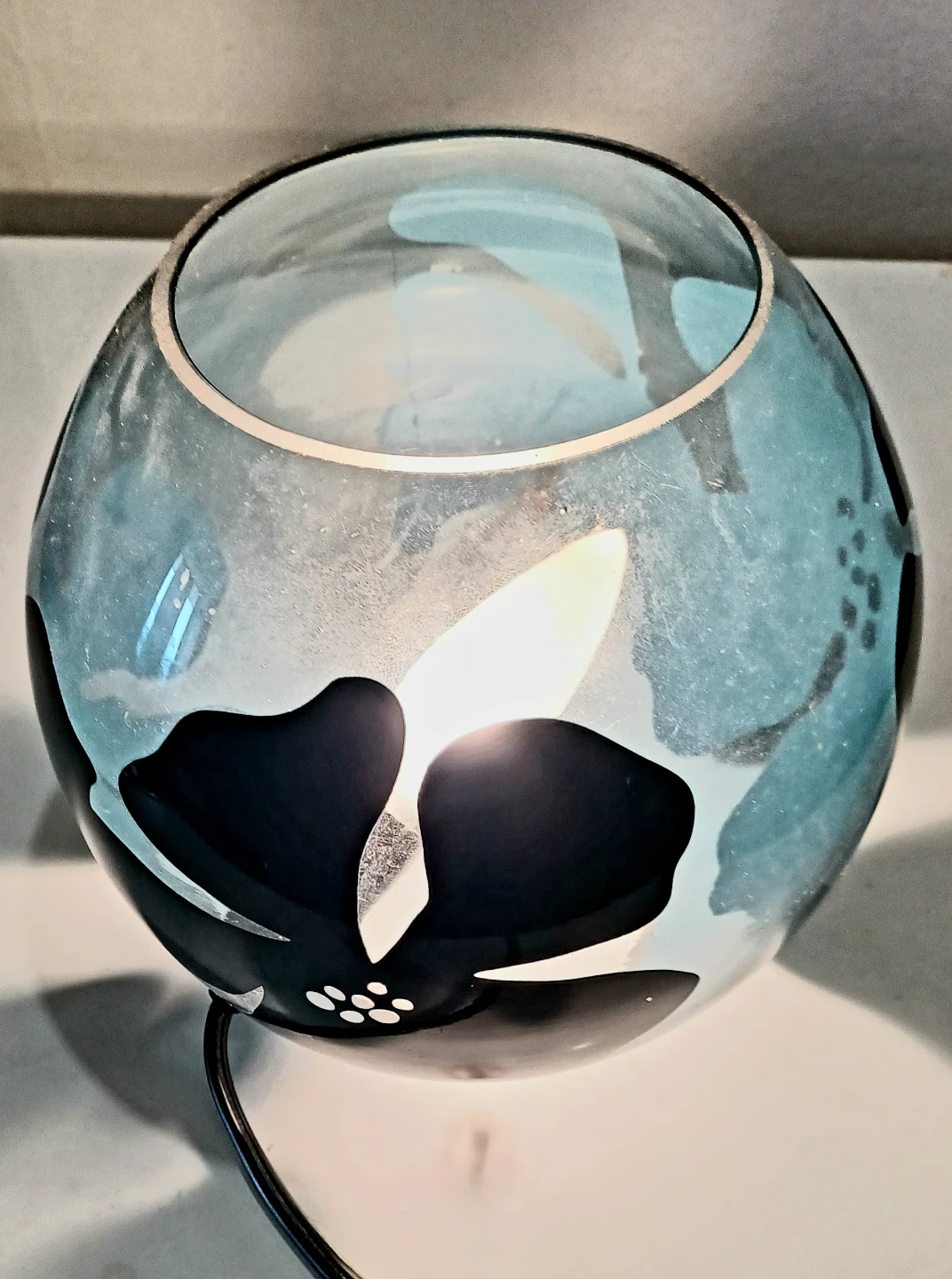 1990s Hand Crafted Ikea Knubbig Floral Turquoise Lamp - photo 2