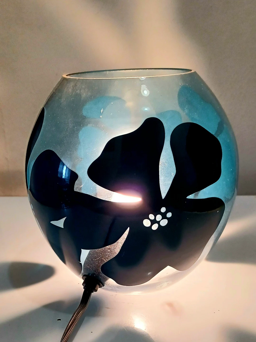 1990s Hand Crafted Ikea Knubbig Floral Turquoise Lamp - photo 3