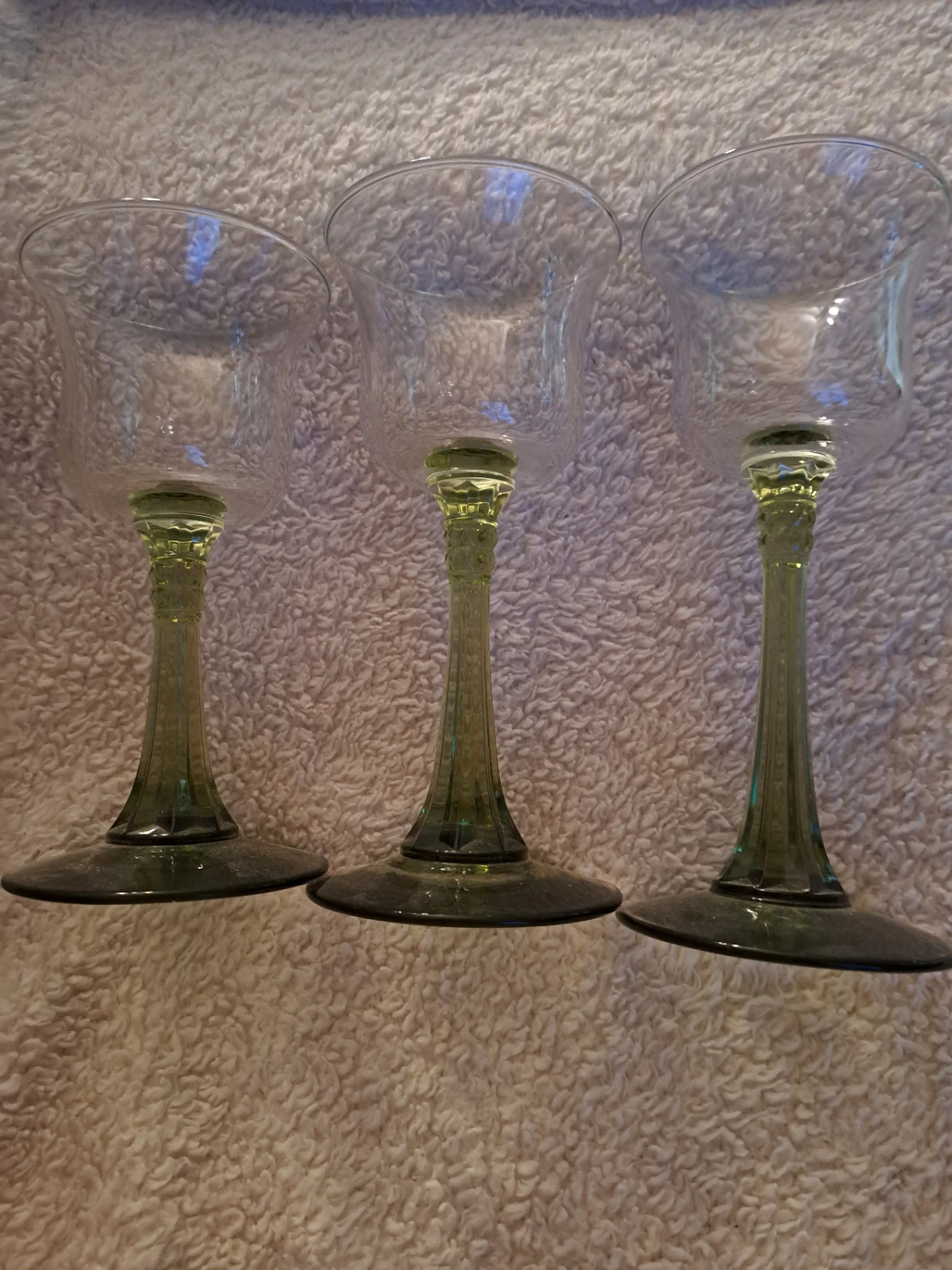 Set of 3 Green Glass Goblets