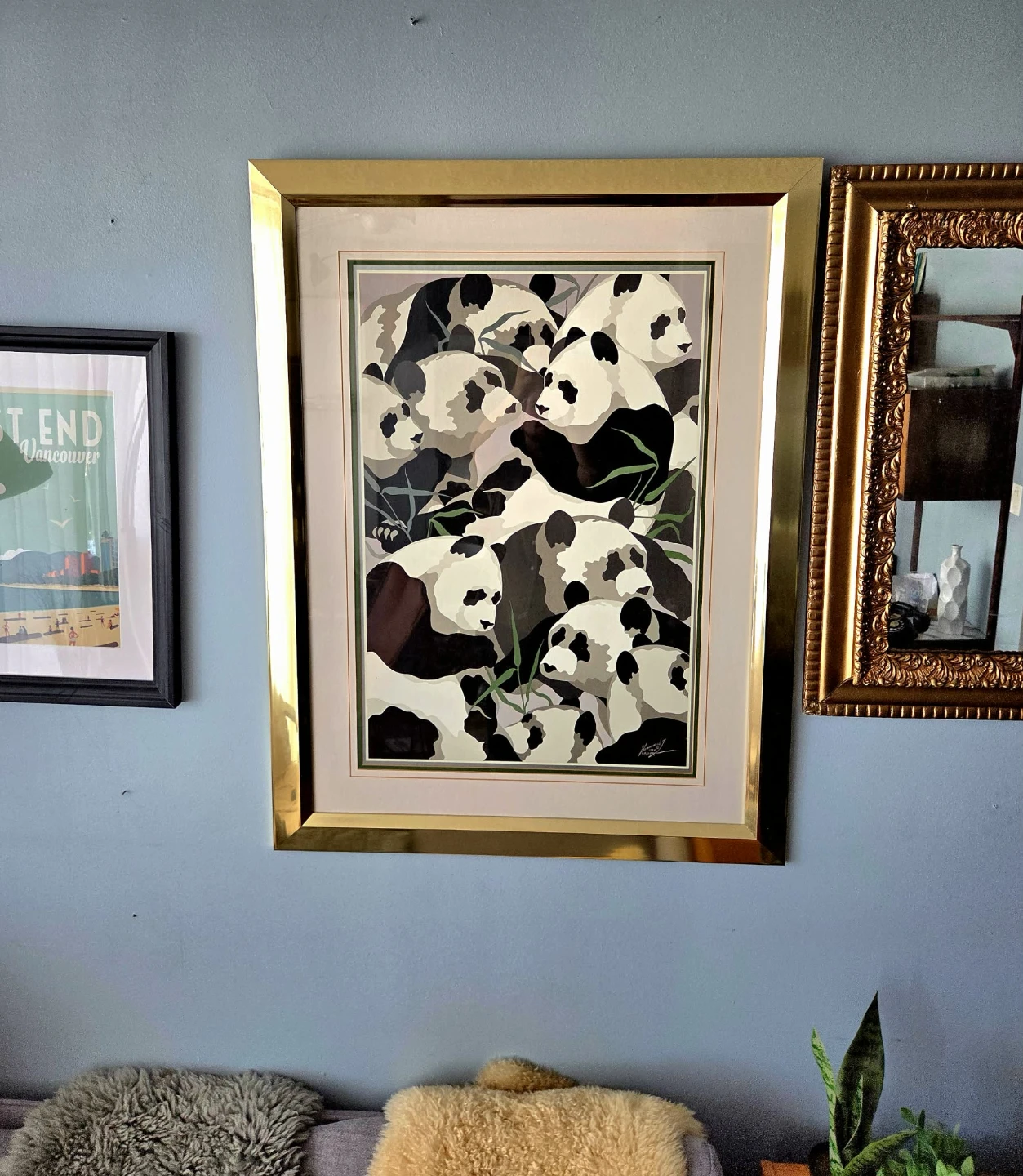 Large Gold Framed Collage Print of Pandas by Tom Taylor 1984