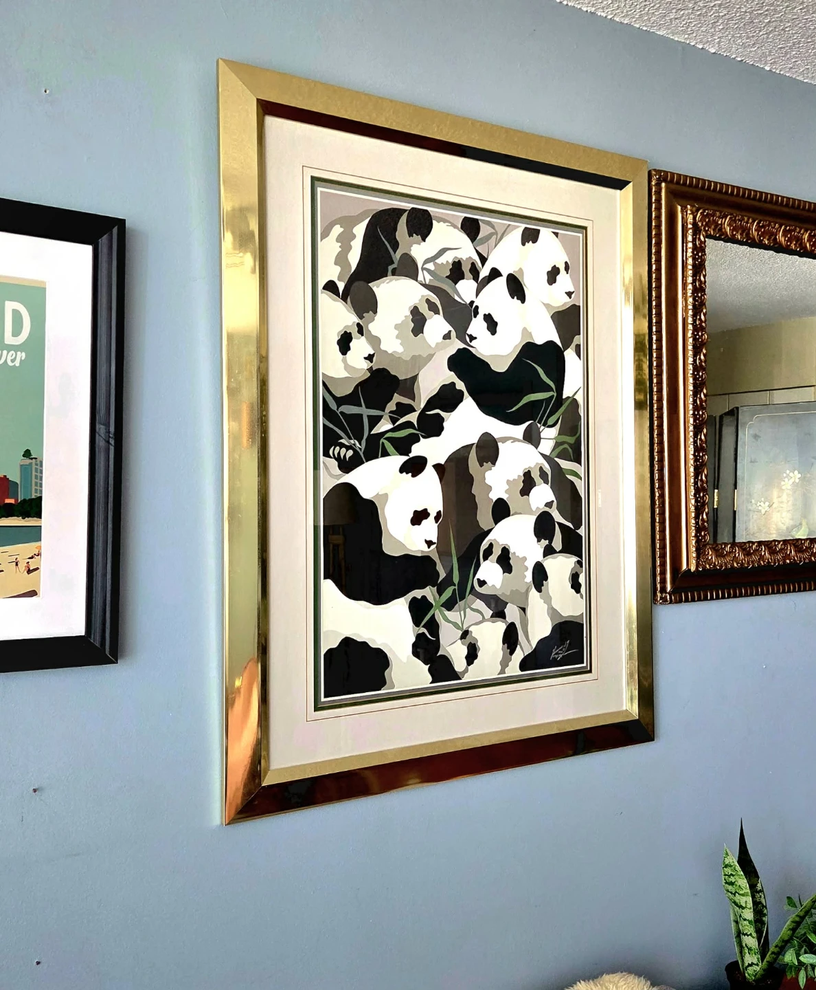 Large Gold Framed Collage Print of Pandas by Tom Taylor 1984 - photo 2