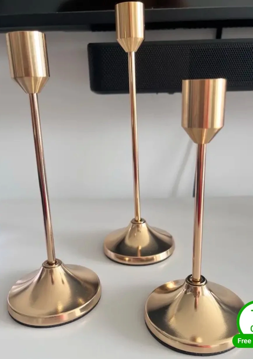 WILLCEKA Gold Metal Candlestick Holders Set of 3 - photo 2
