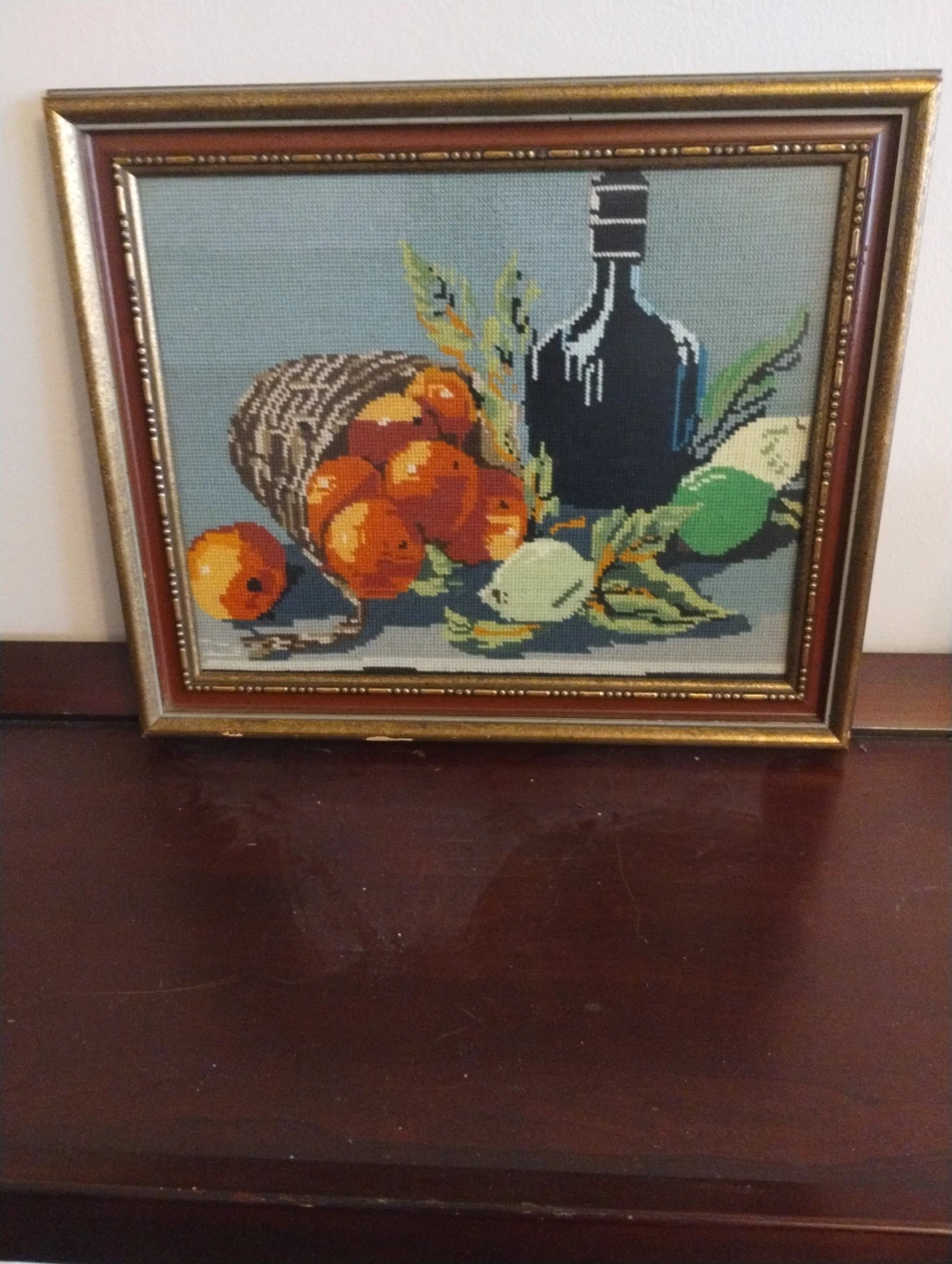 Art work of fruits and wine bottle