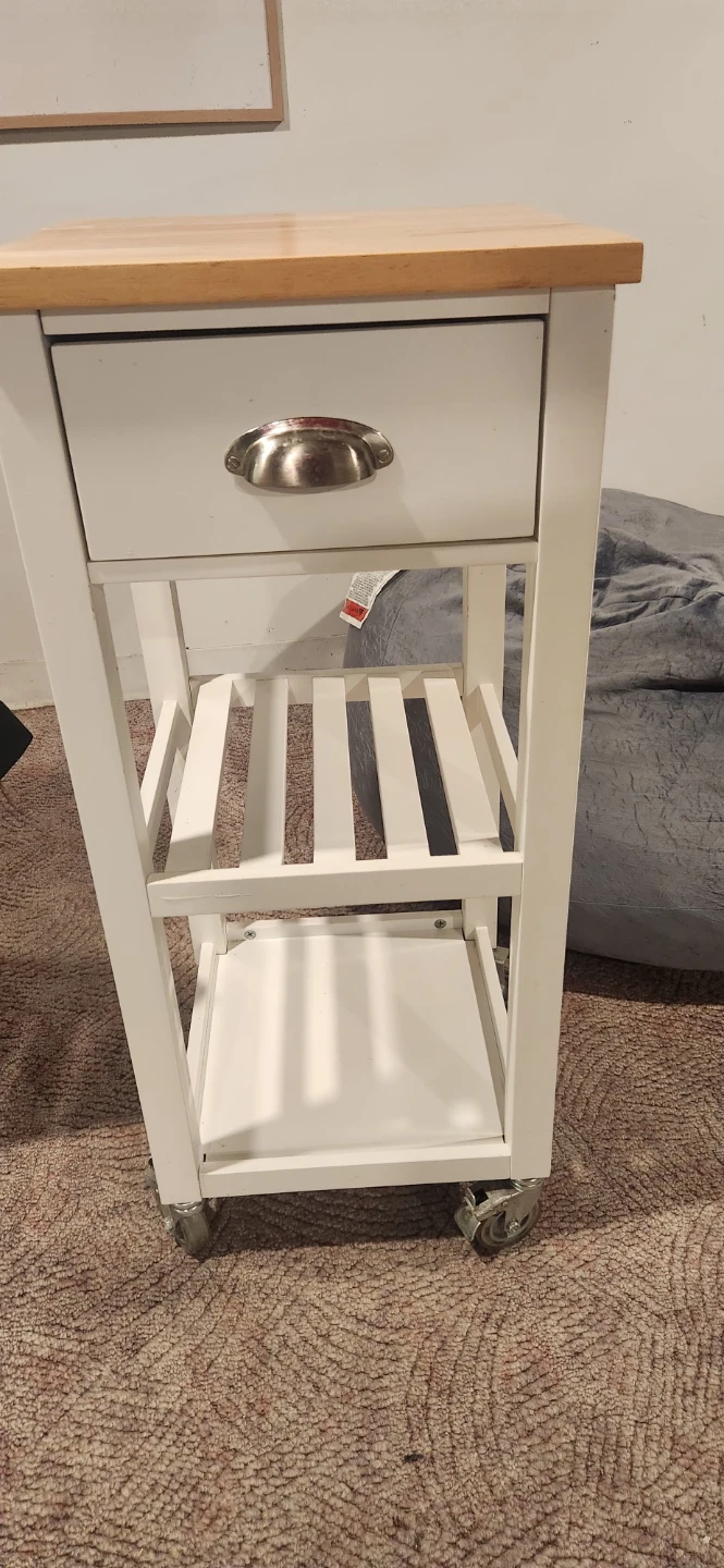 White Kitchen Cart with Wood Top