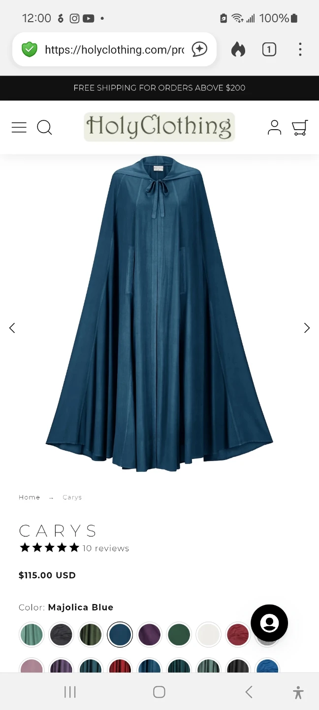 Holy Clothing Carys Hooded Cloak - Majolica Blue - Large