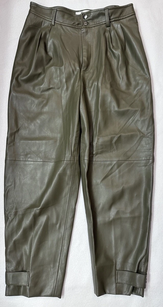MNG Olive Faux Leather Pants - Size 4