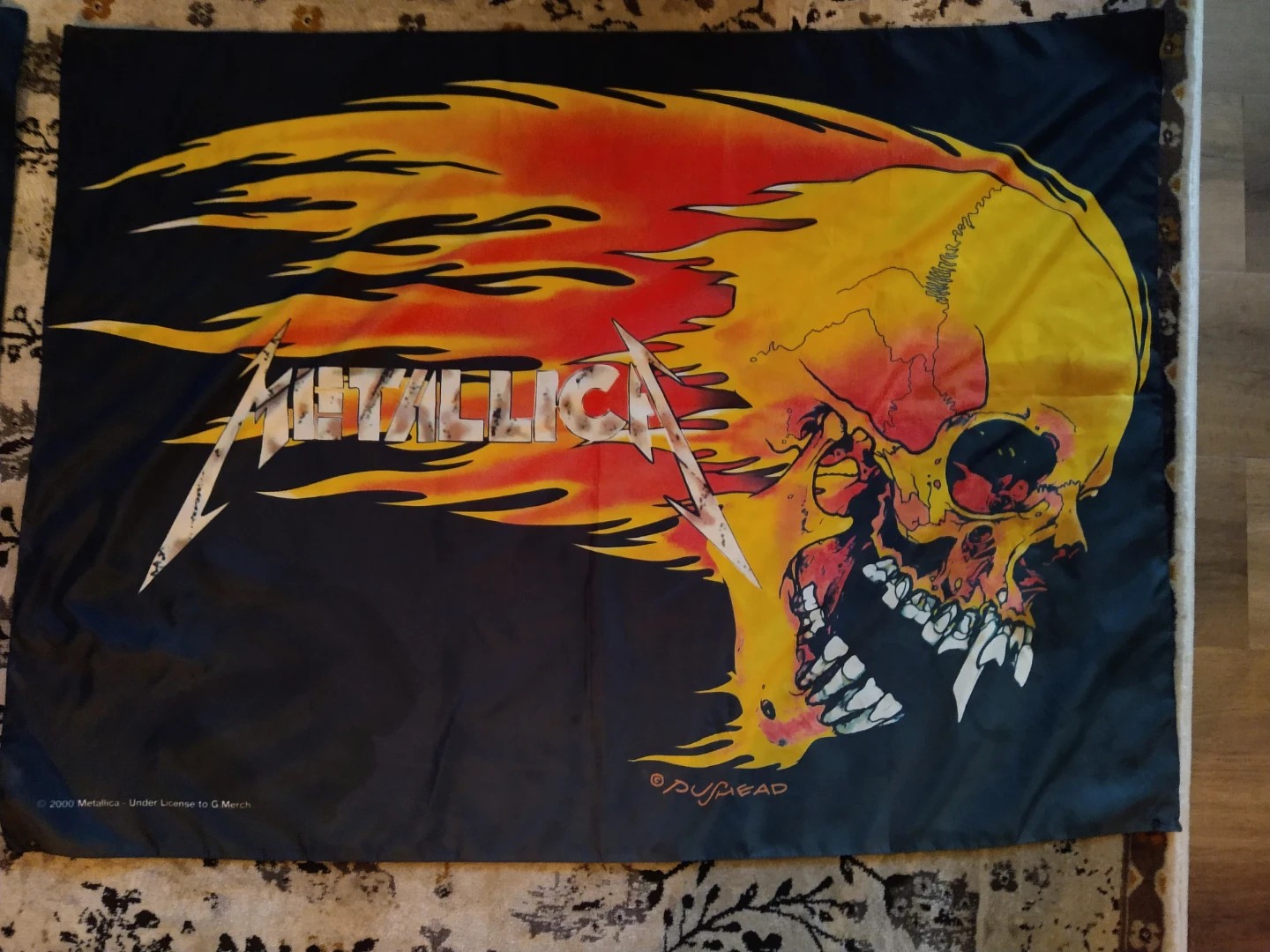 Vintage 2000 Metallica Pushead Flaming SkullTapestry 44"×31"