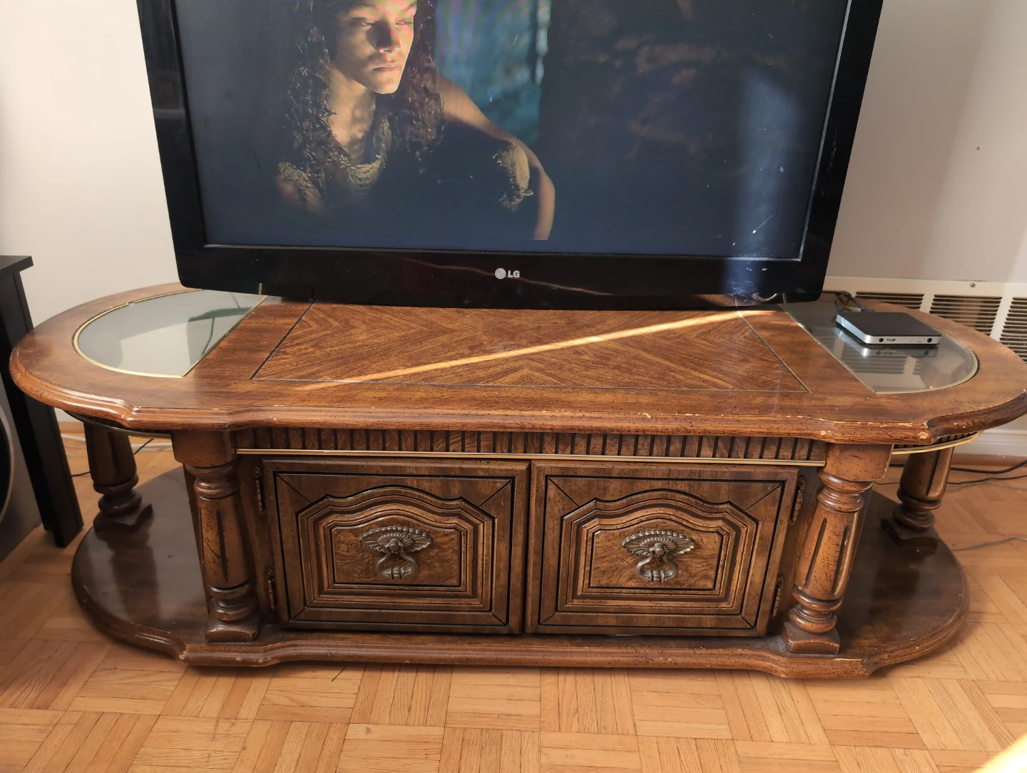 Vintage Wooden TV Table with Storage - photo 2