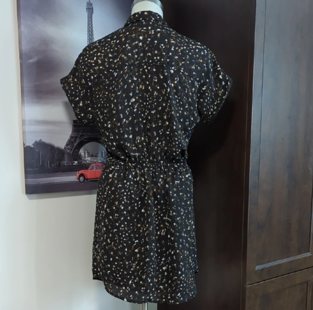 Black Printed Shirt Dress with Drawstring Waist - photo 5