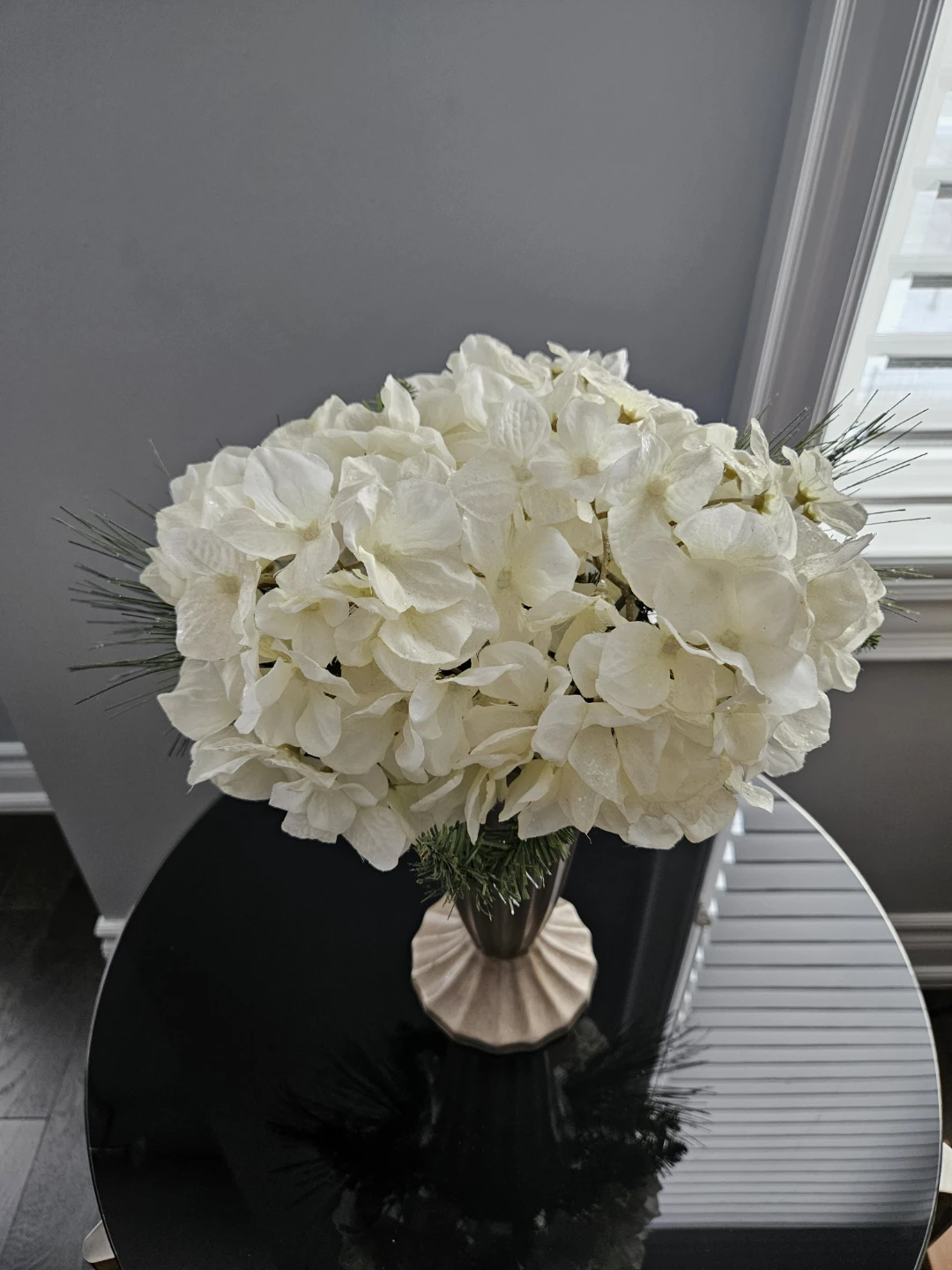 Artificial White Hydrangea in Clay Vase - photo 2