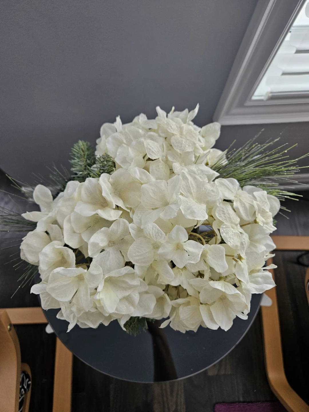 Artificial White Hydrangea in Clay Vase - photo 3