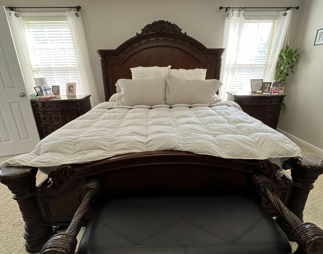 Wooden Bedroom Set - Ornate Carved Headboard & Armoire - photo 5
