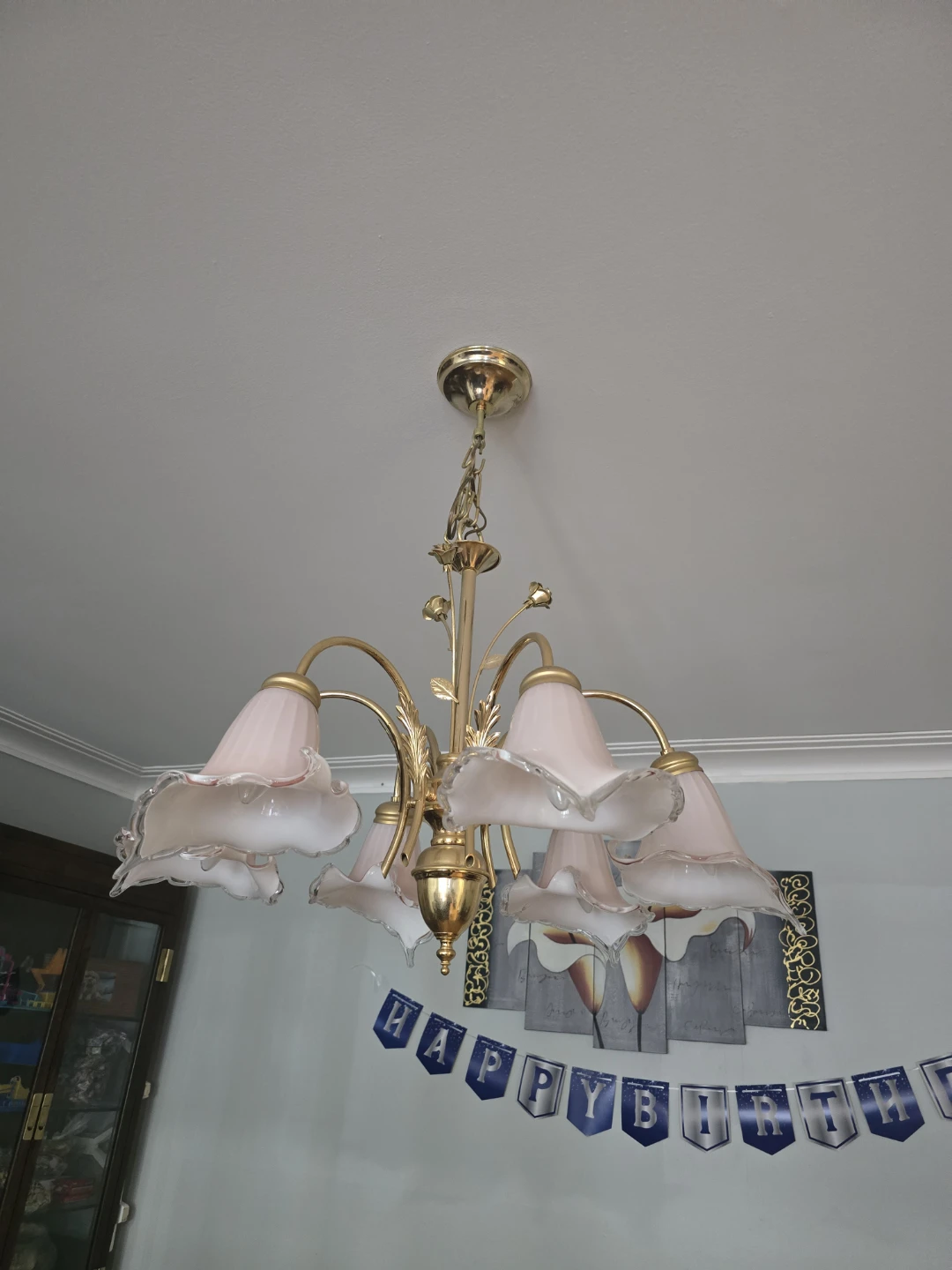 5-Light Chandelier with Pink Glass Shades - photo 2
