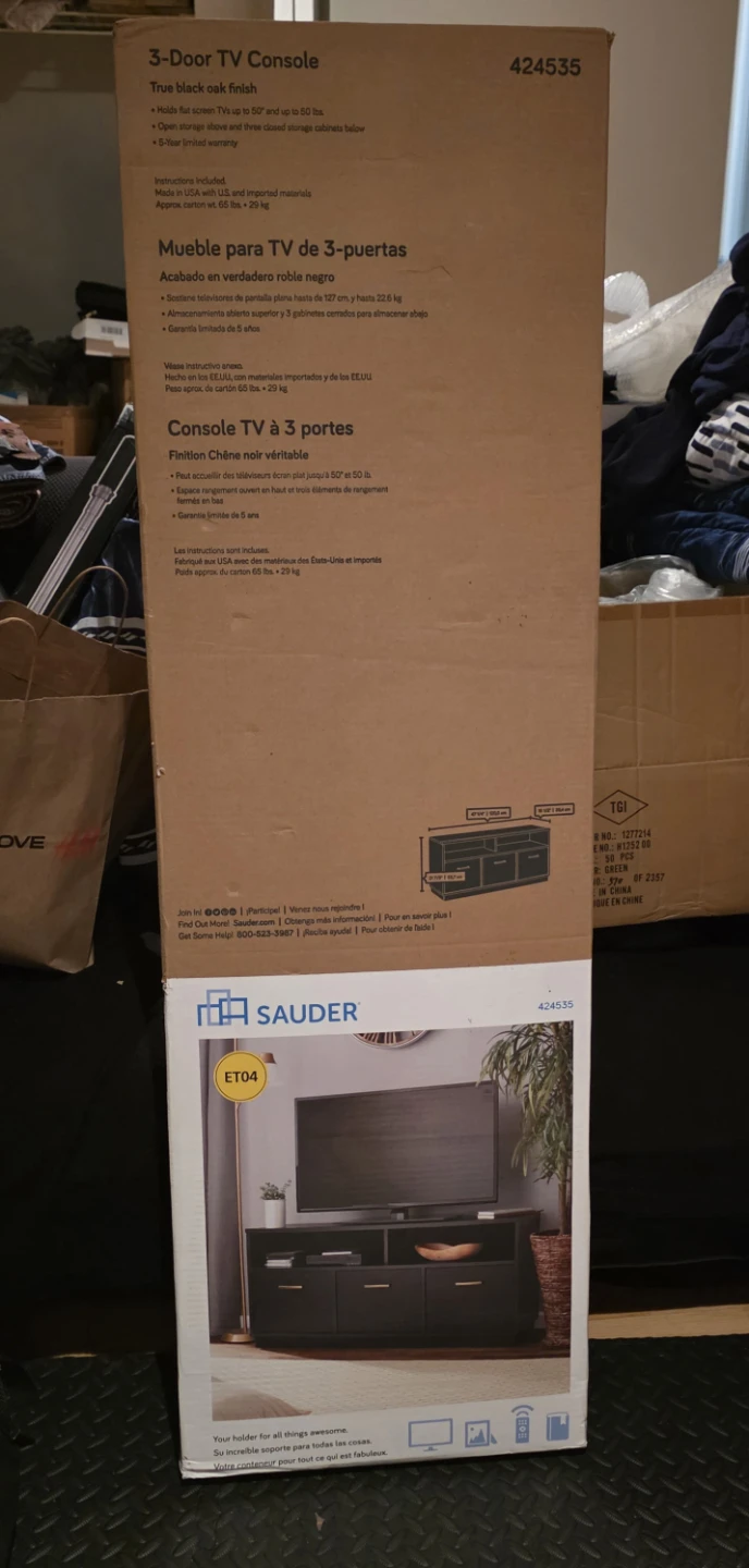 Sauder 3-Door TV Console - Black Oak Finish