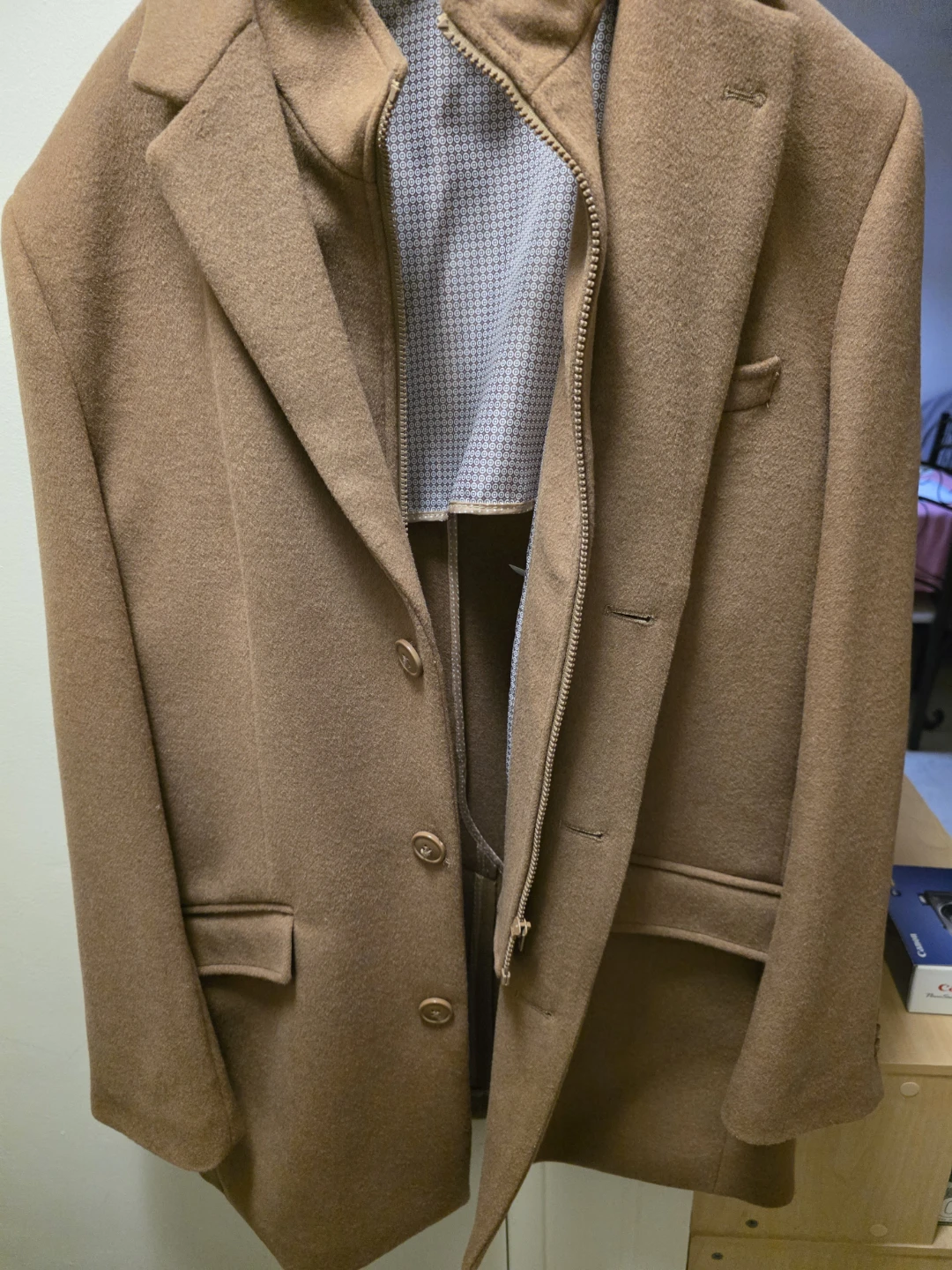 Men's Brown Wool Blend Blazer with Zip-out Liner
