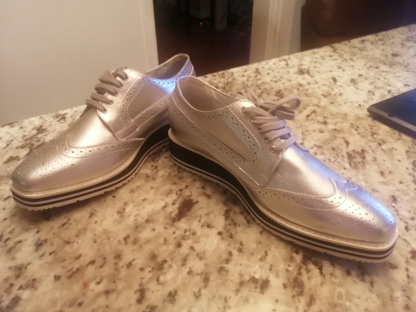 Prada silver brogue platform shoes size 8 womans