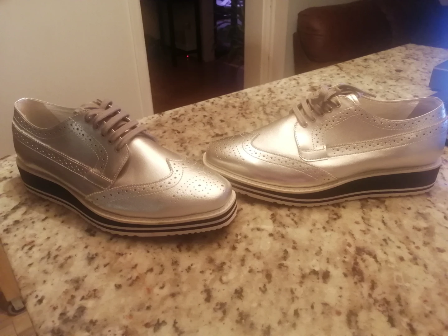 Prada silver brogue platform shoes size 8 womans - photo 2