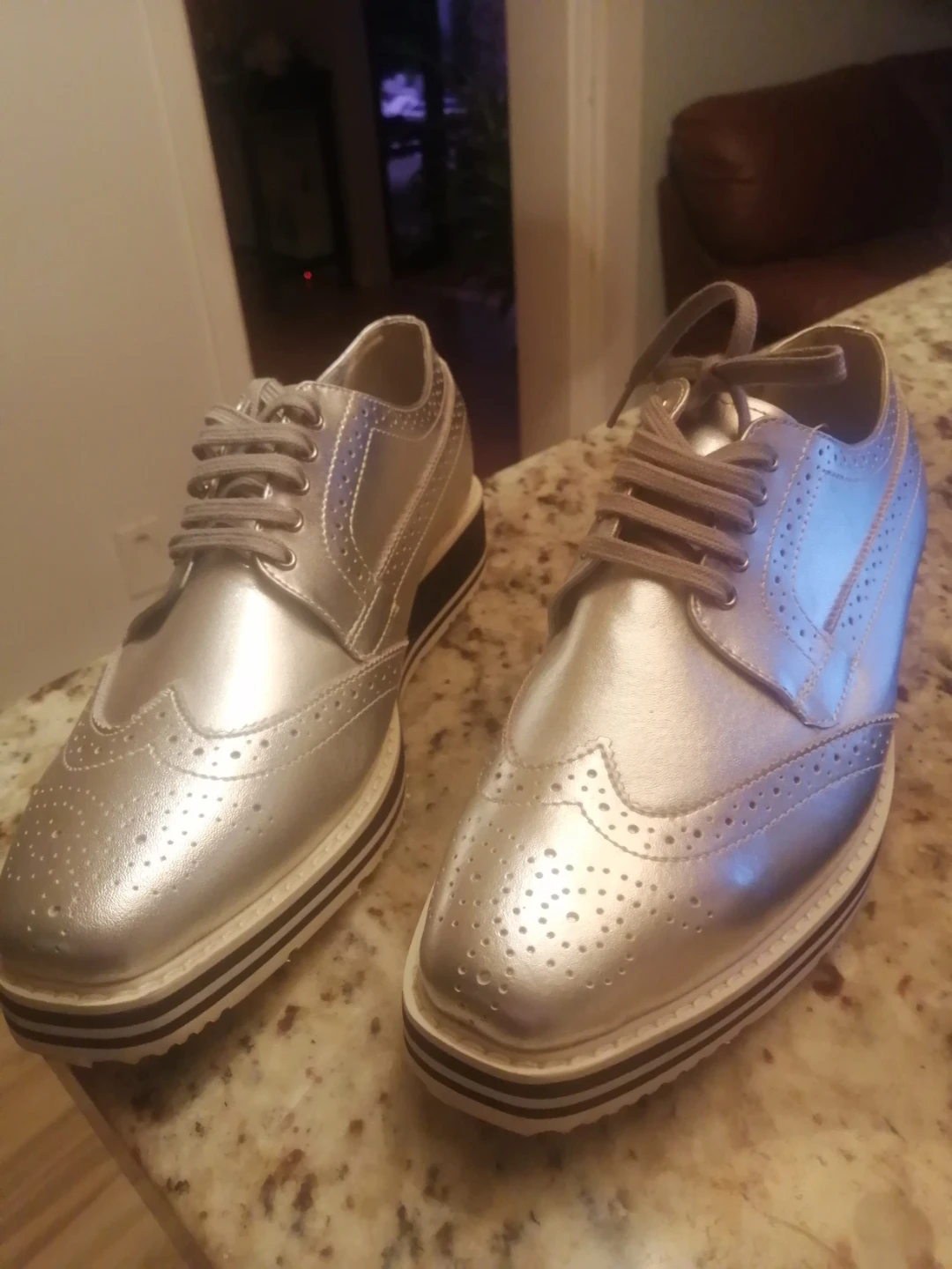 Prada silver brogue platform shoes size 8 womans - photo 3