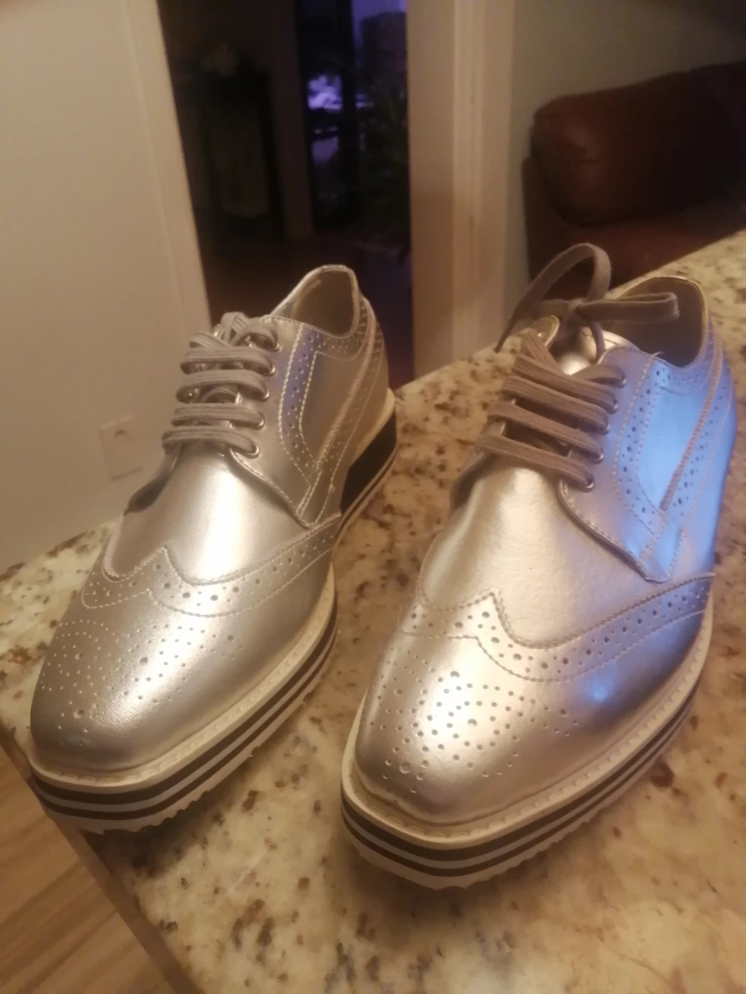 Prada silver brogue platform shoes size 8 womans - photo 4