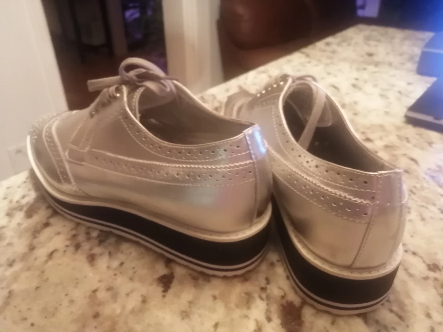 Prada silver brogue platform shoes size 8 womans - photo 5
