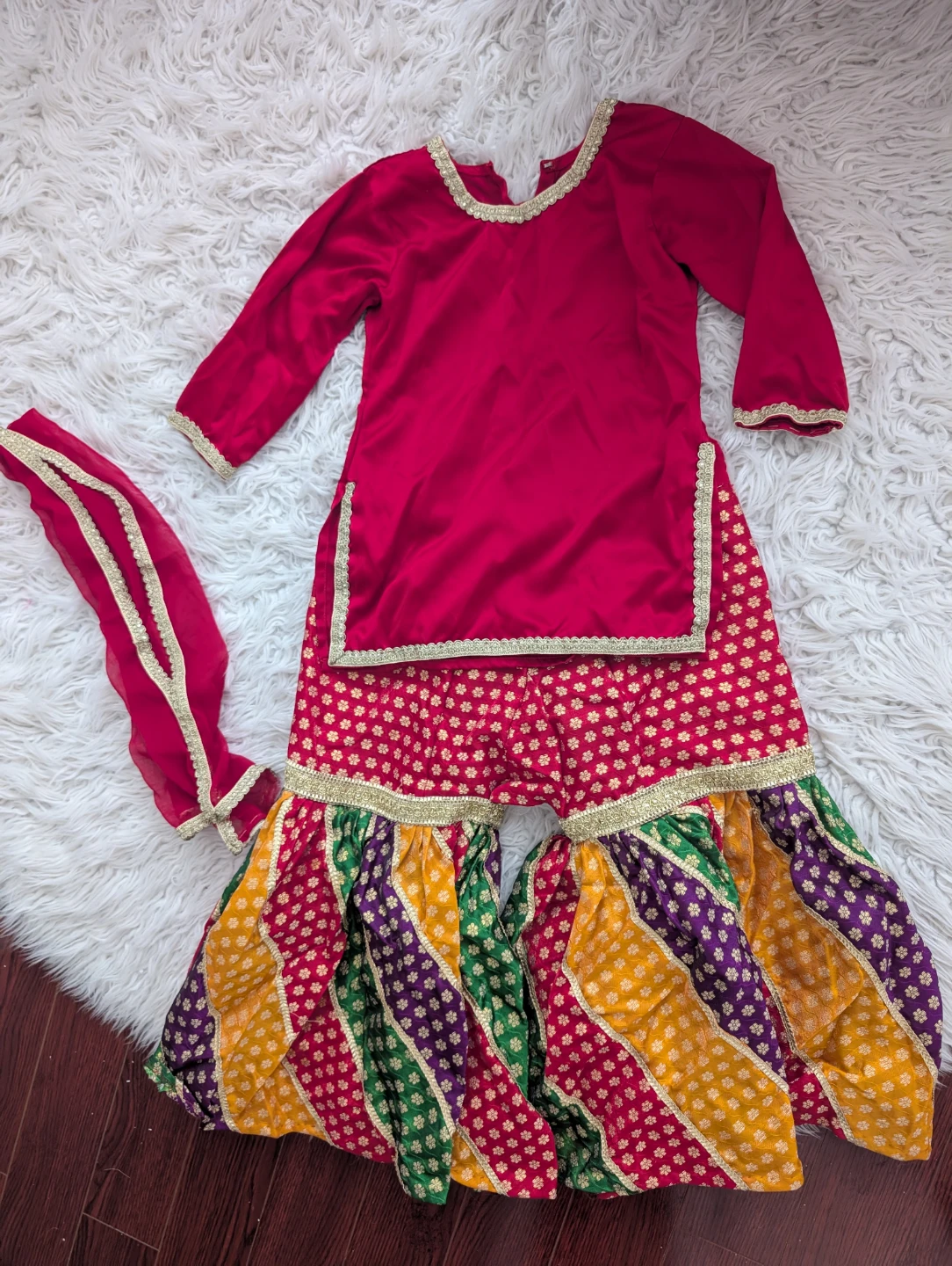 Girl's Red & Multicolour Pakistani Gharara Set - photo 4