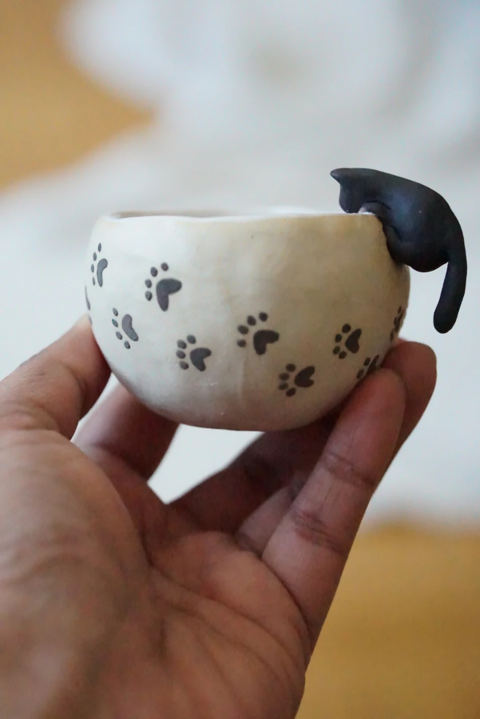 Ceramic Planter Pot with Black Cat and Paw Prints - photo 2
