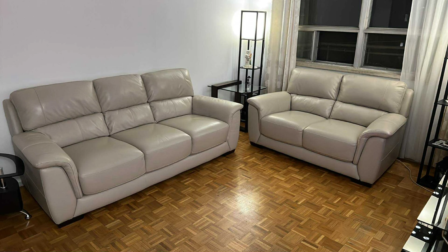 Light Beige Leather Sofa and Loveseat Set - photo 2