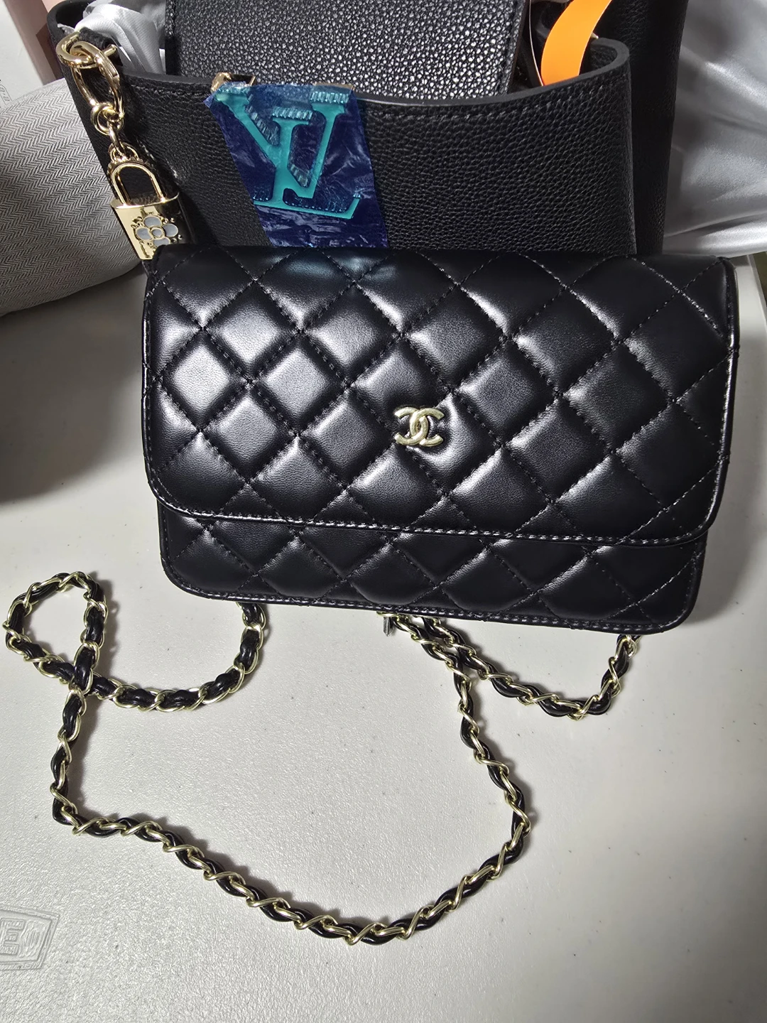 Black Quilted Leather Wallet on Chain Bag - photo 2