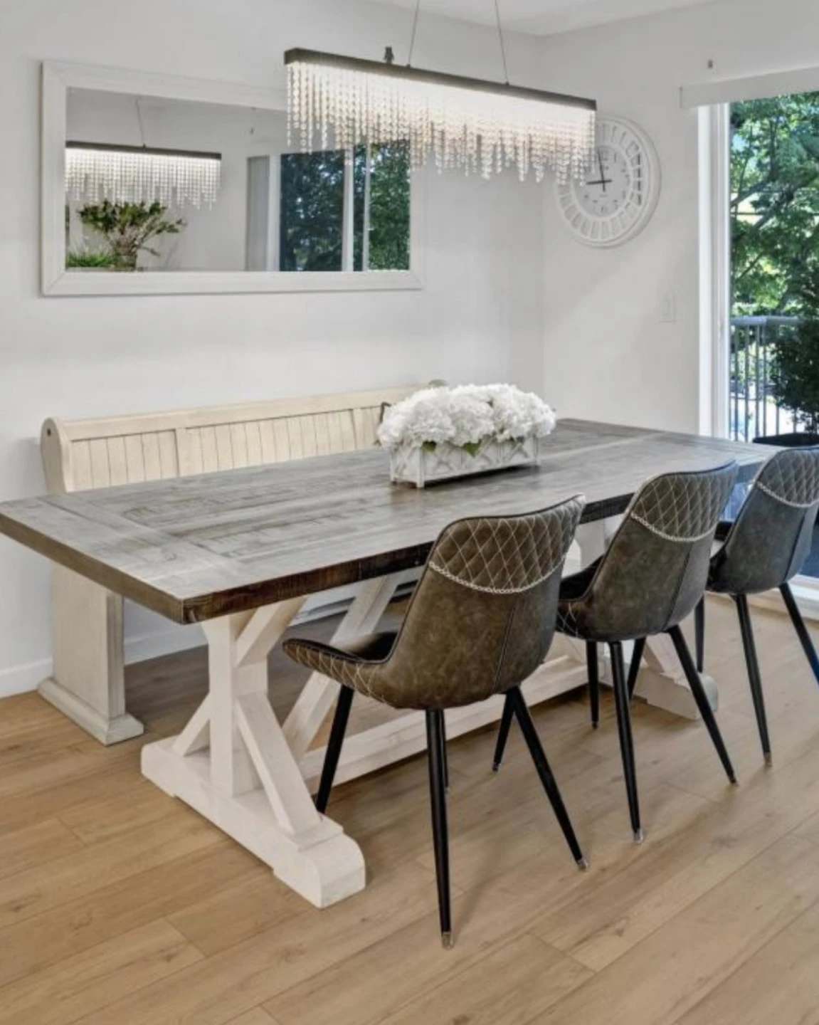 Rustic Farmhouse Dining Table with Bench and Chairs