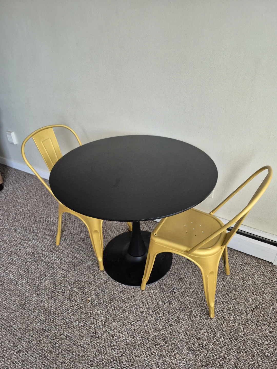 Round Black Table with 2 Yellow Metal Chairs - photo 4
