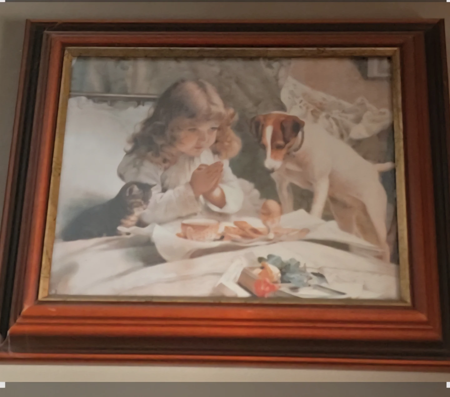 Framed Art Print: Girl with Dog and Cat