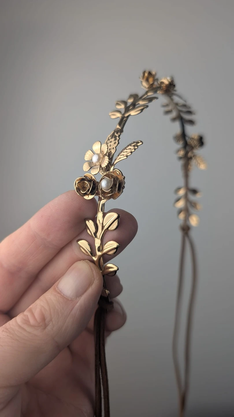 Gold Leaf and Flower Headband with Pearls