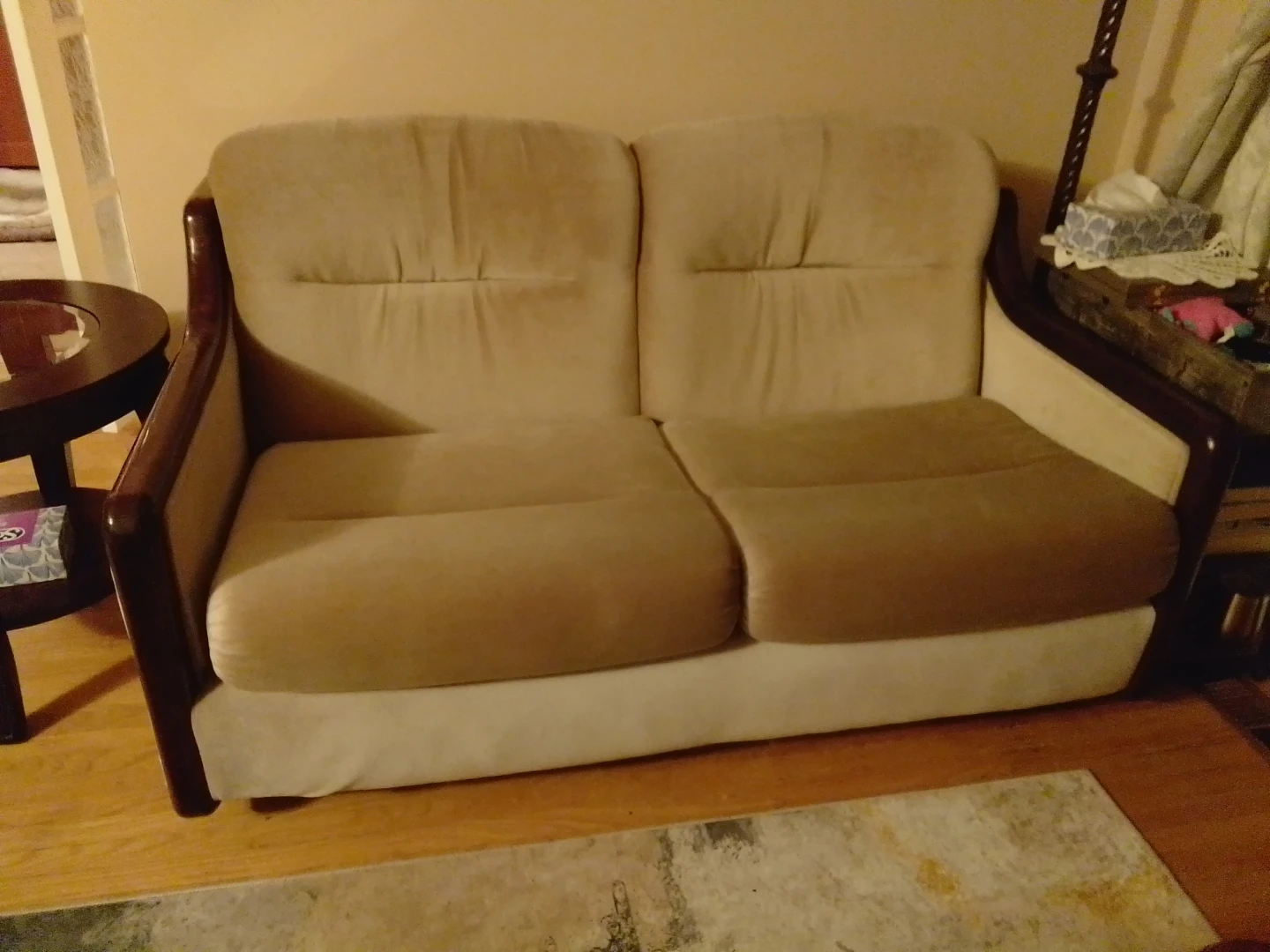 Sofa Loveseat Armchair - Beige Fabric with Wood Accents - photo 3