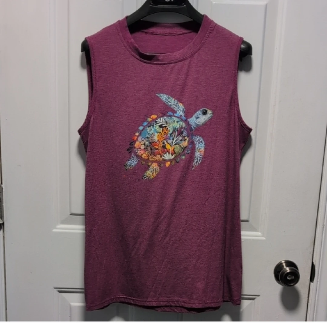 Women's Sleeveless Tank Top with Turtle Graphic - XL