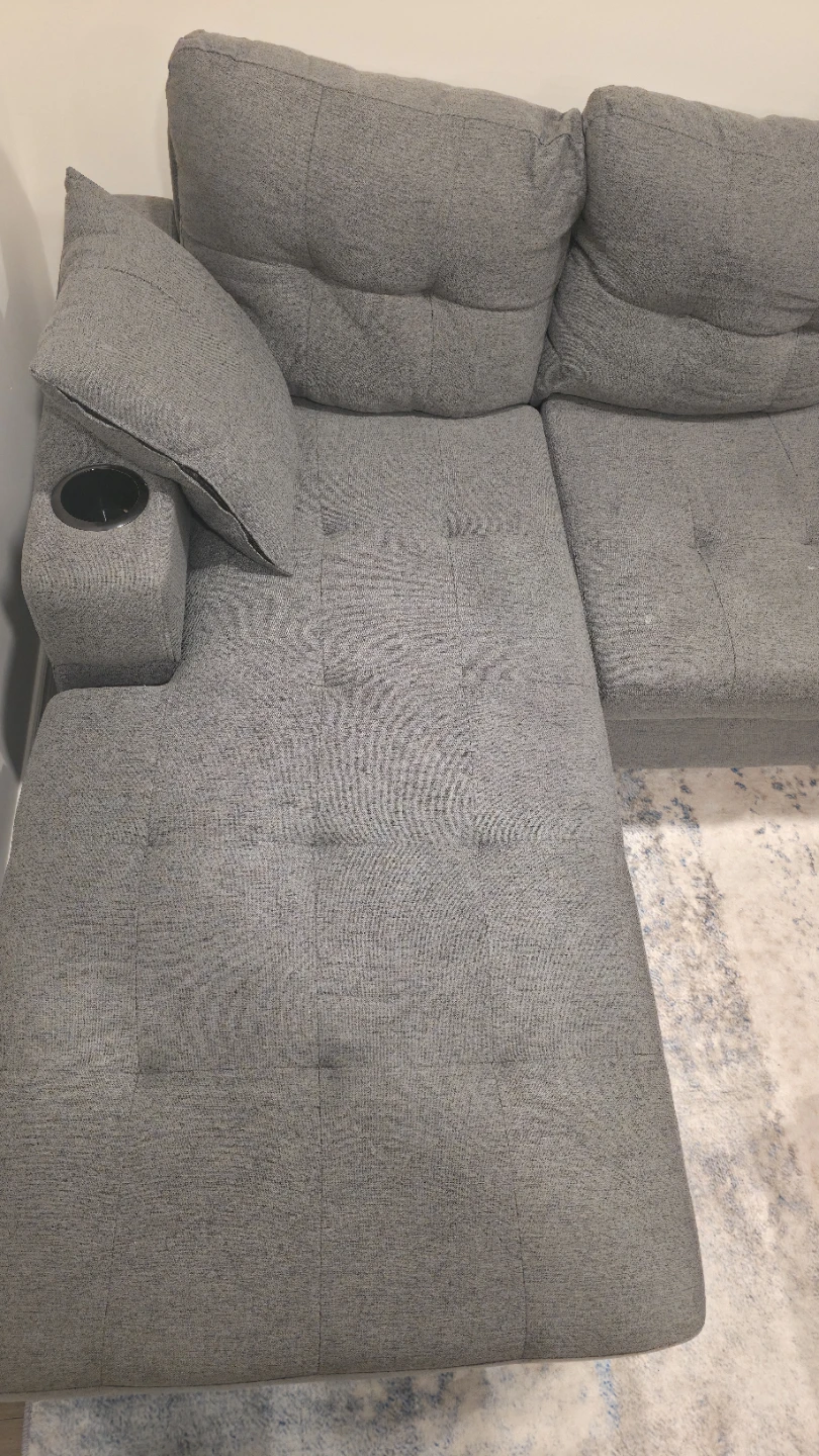 Grey Sectional Sofa with Chaise and Cup Holders - photo 4