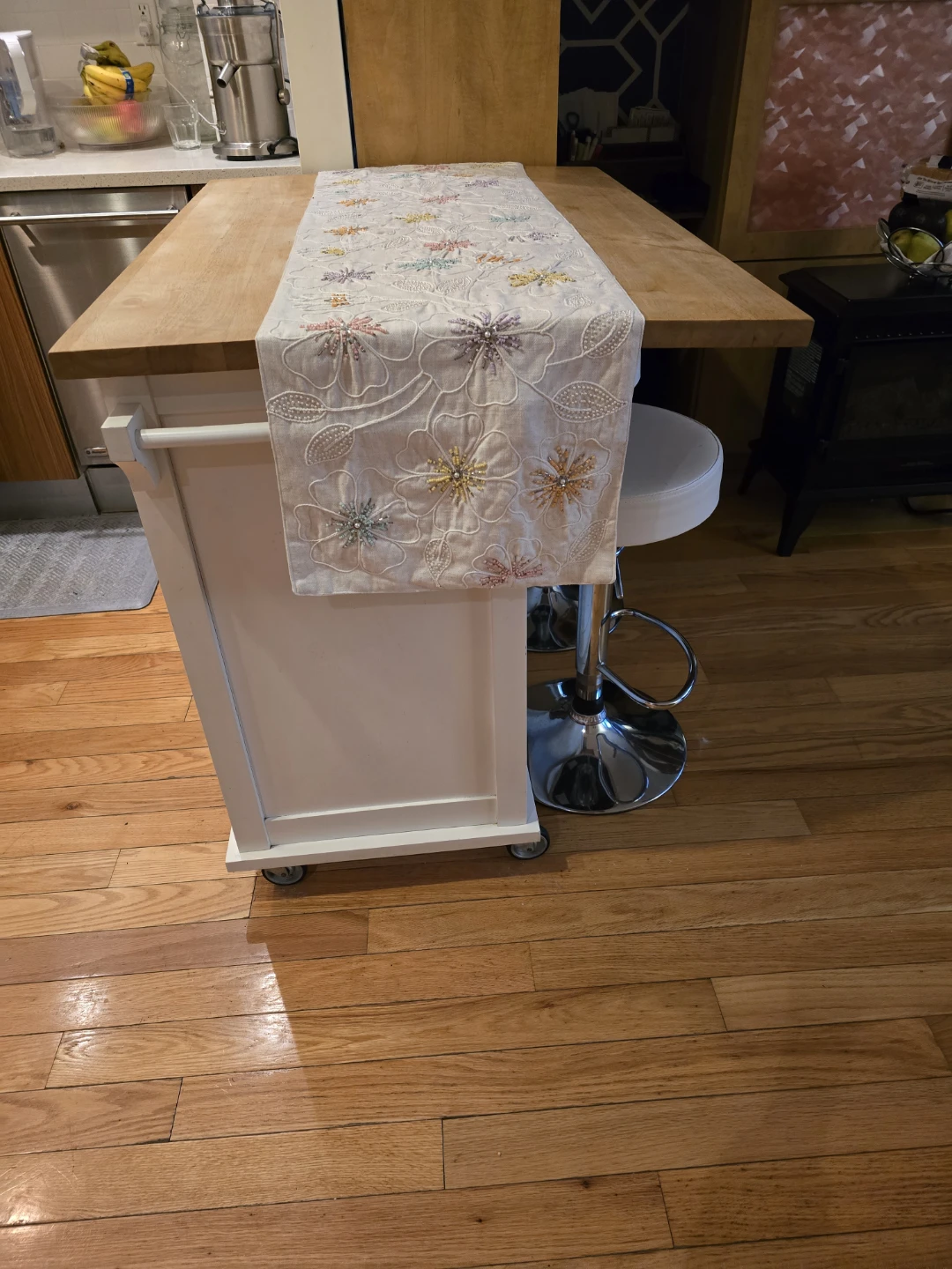 White Kitchen Island Cart with Sliding Doors and Drawers - photo 4