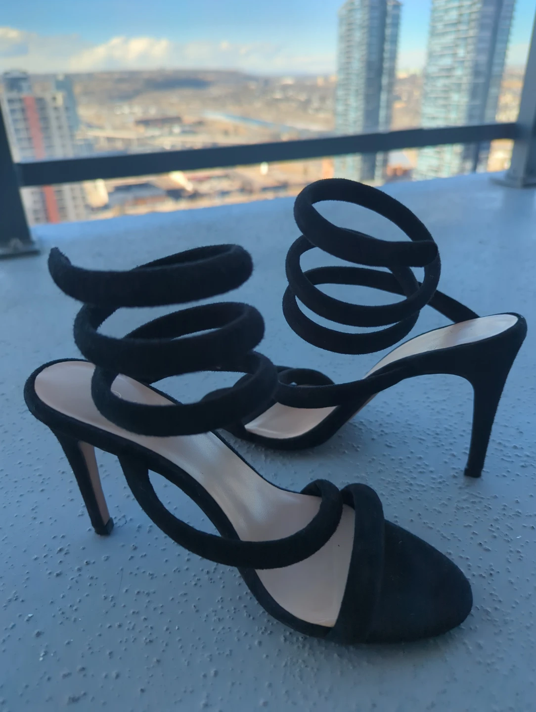 Black Suede Spiral Heels by RAYE