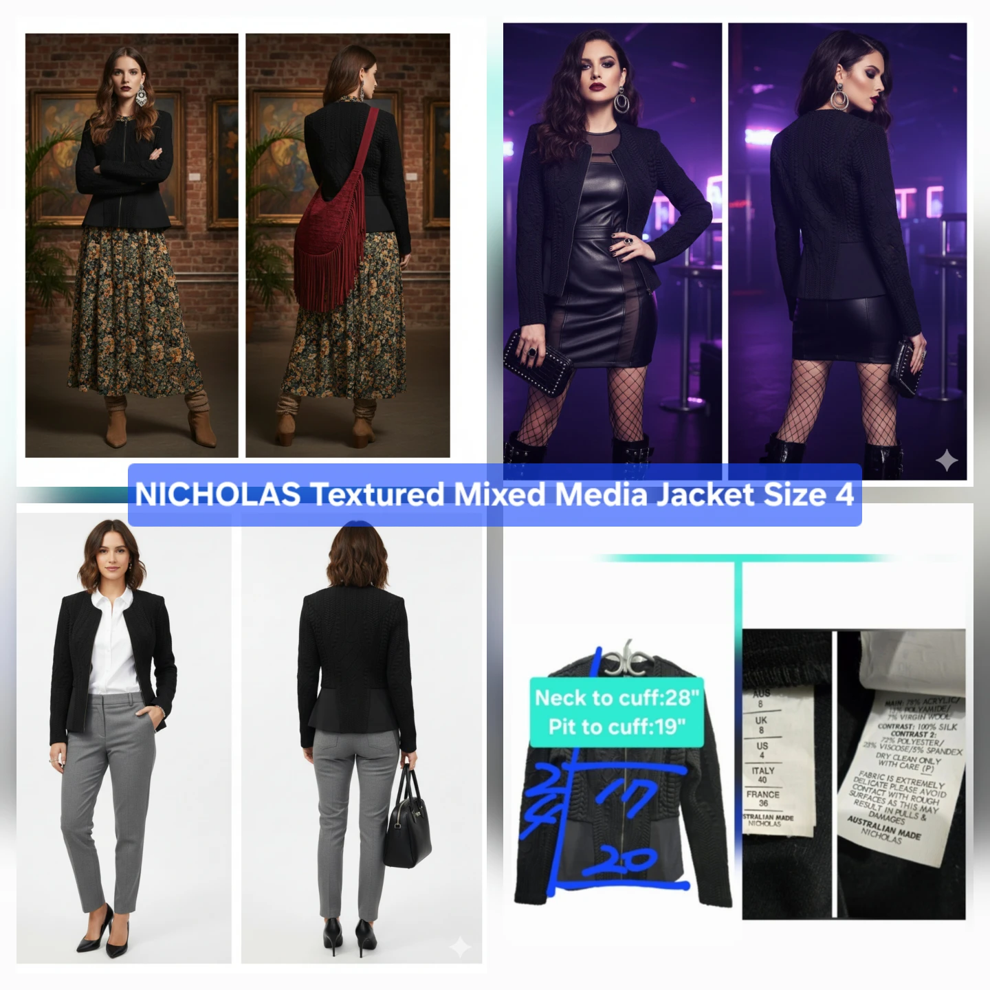🏆 NICHOLAS Textured Mixed Media Jacket Size 4