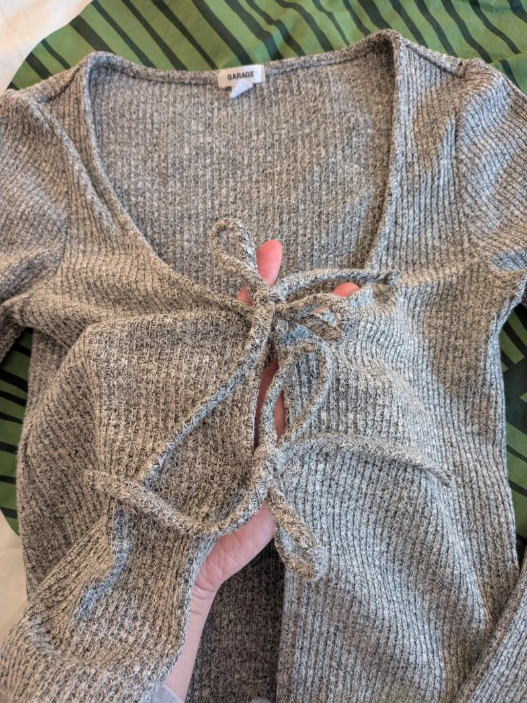 Garage Grey Ribbed Tie-Front Cardigan - photo 2