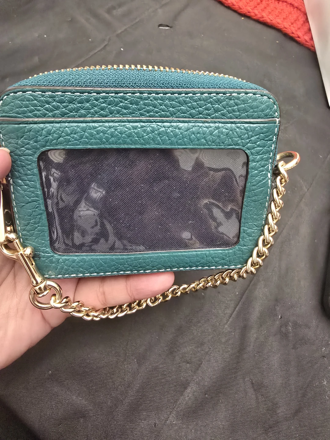 COACH Card Case Wallet with Chain - Teal Pebble Leather - photo 3