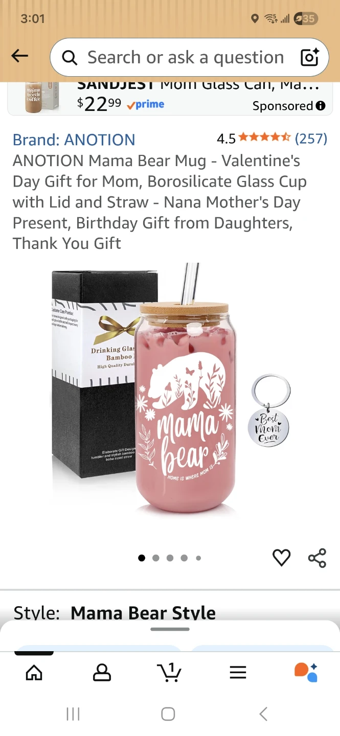 ANOTION Mama Bear Mug with Lid and Straw