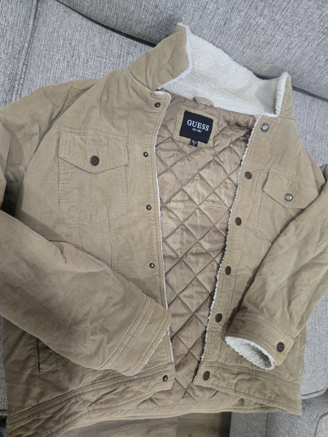Guess Corduroy Sherpa Lined Trucker Jacket Size M - photo 2