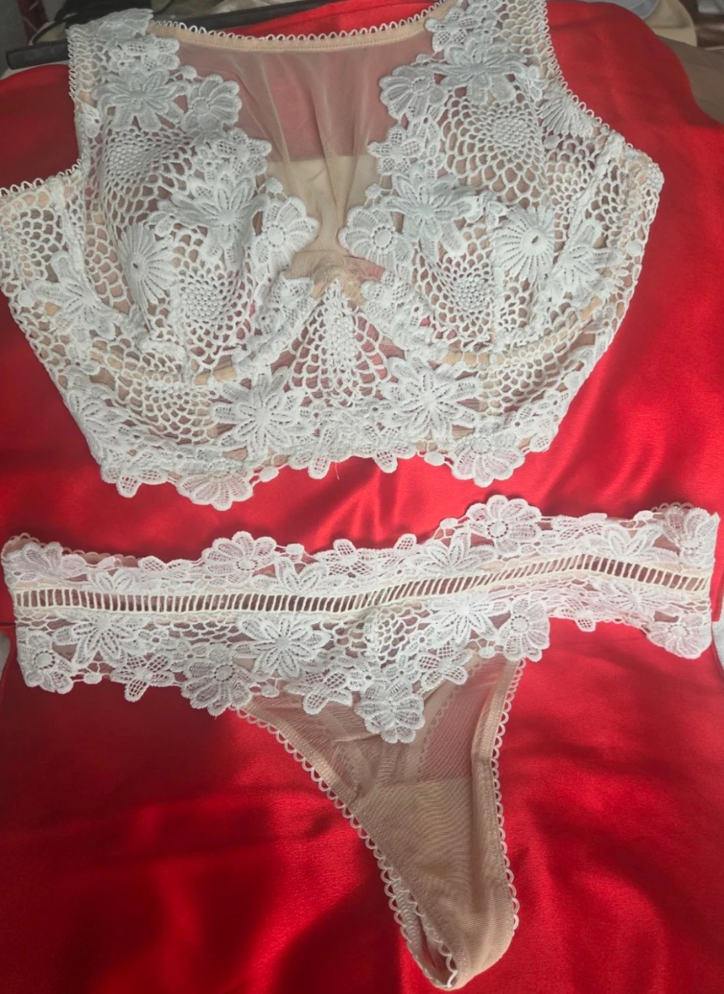 White Lace Bralette and Thong Set