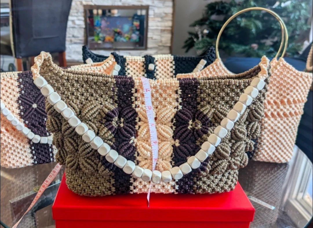 Macrame Shoulder Bag with Beaded Handle - photo 3