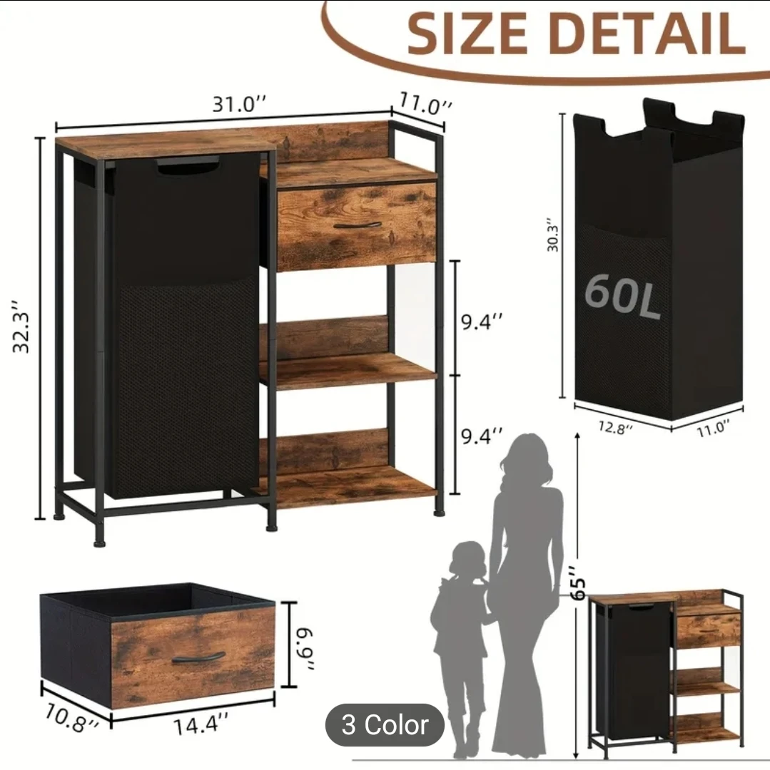 Brand new Laundry Hamper table wood Shelves and Fabric drawer - photo 2