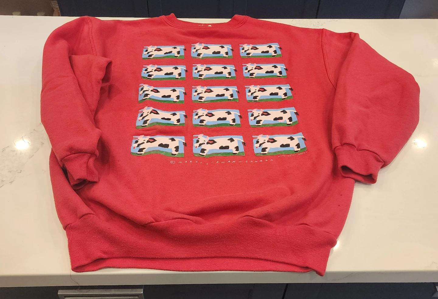 Vintage Marci Lipman Canada Red Cow Print Sweatshirt