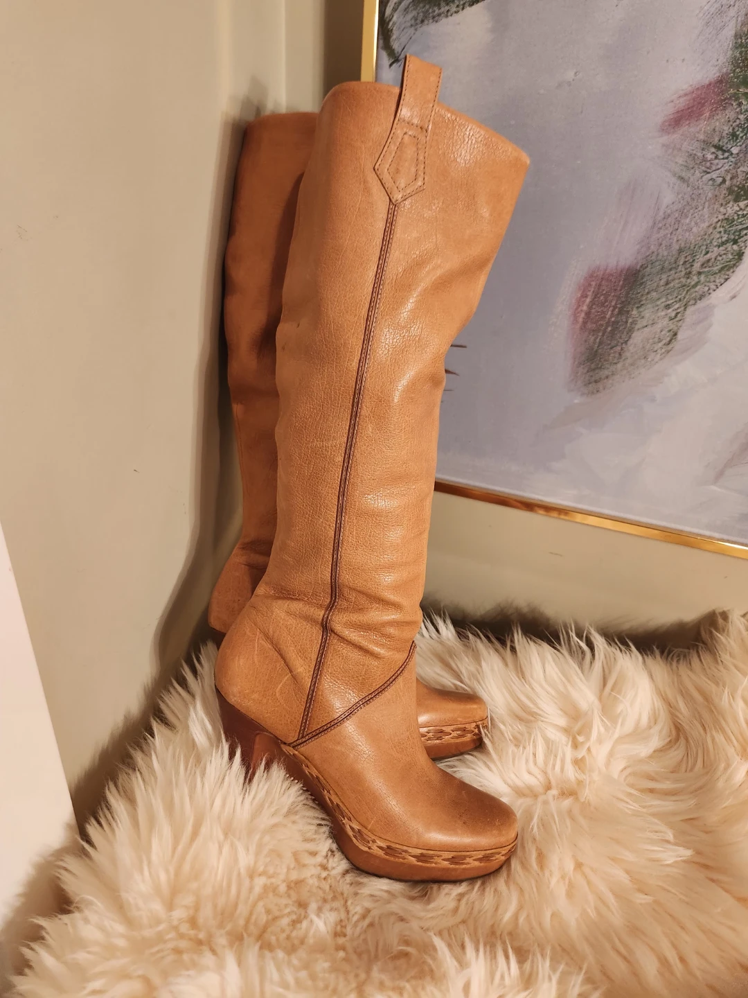 Size 6/6.5 Cole Haan Tan Leather Wedge Boots