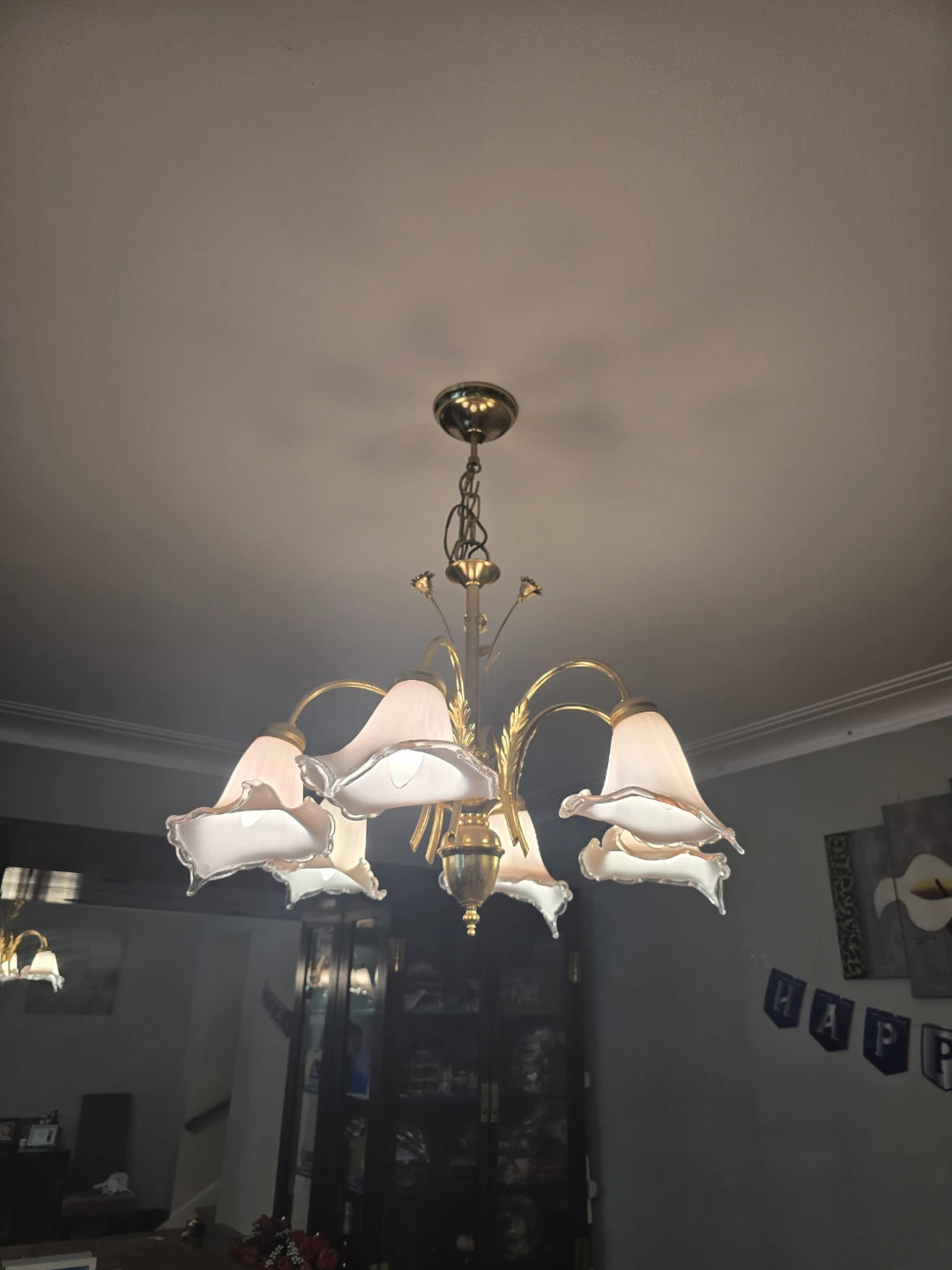 5-Light Chandelier with Pink Glass Shades