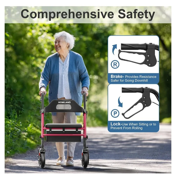 HOMLAND black and Red 4-Wheel Rollator Walker