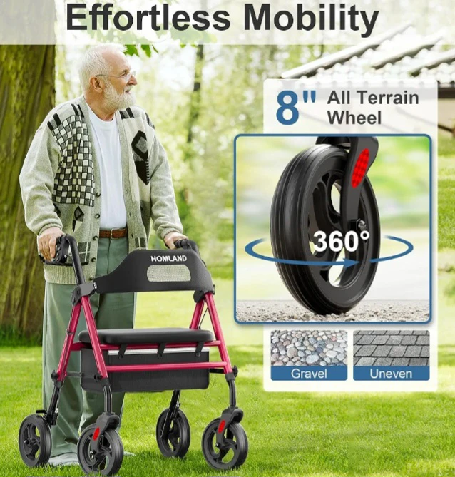HOMLAND black and Red 4-Wheel Rollator Walker - photo 4